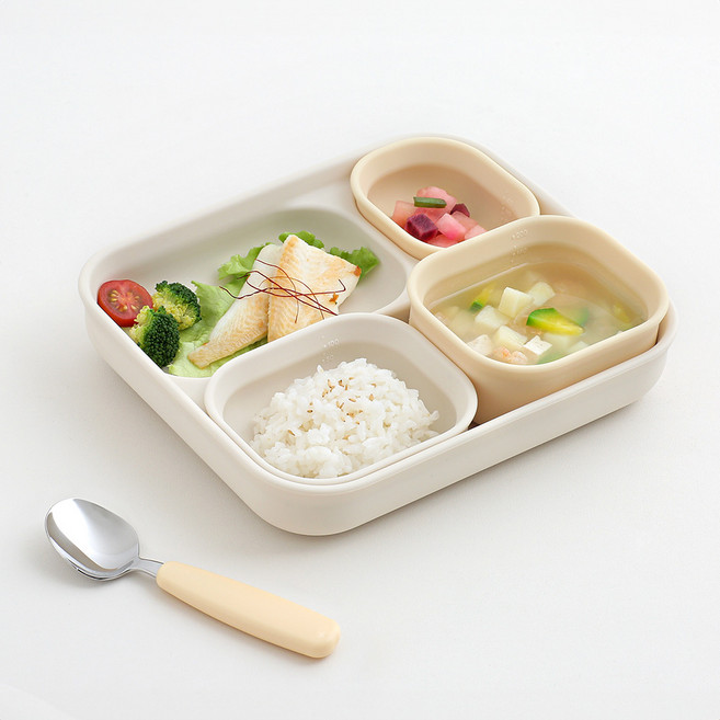 탁가온 1.2.3 유아 실리콘 흡착식판 3구 식판, 3구식판, 아이보리, 1개