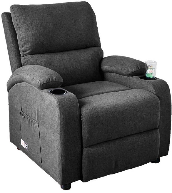 JUSTBUY 升級杯架單人沙發床 懶人休閒椅 孝親美甲美容椅 貝里亞可調式沙發, 透氣亞麻布-深灰色-雙杯架款, 1個