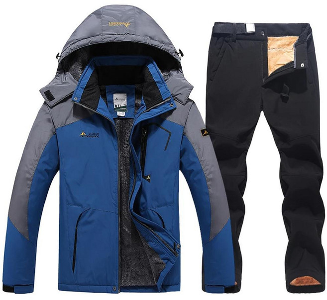 겨울 스키 슈트 방수 유지 스노우 플리스 재킷 바지 방풍 야외 산악 스노보드웨어 복장, 선택07Asian 6XL EUR 4XL, 16. Denim Blackset / B. Asi...