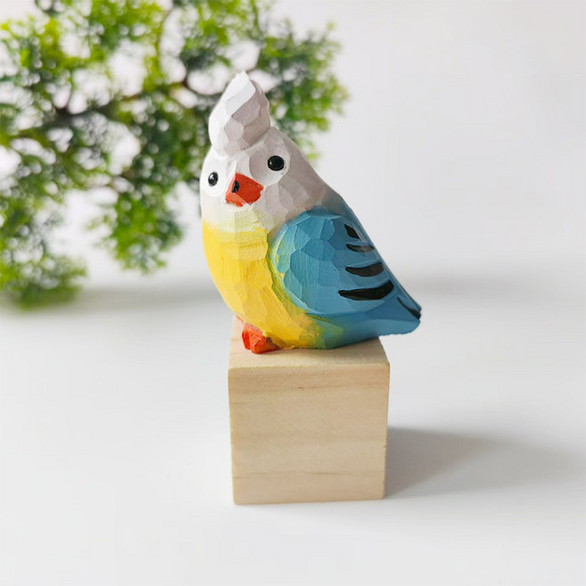 手工實木雕刻鸚鵡擺件, 白櫻嬌鳳鳥 無木方