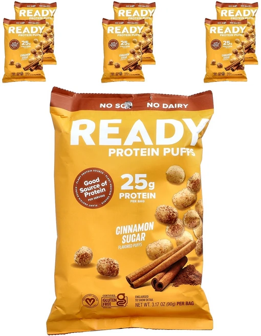 Ready 프로틴 퍼프 시나몬 슈가 백 6개 개당 90g(3.17oz) Ready (레디), Ready, 프로틴 퍼프, 시나몬 슈가, 백 6개, 개, 90g - 쿠팡
