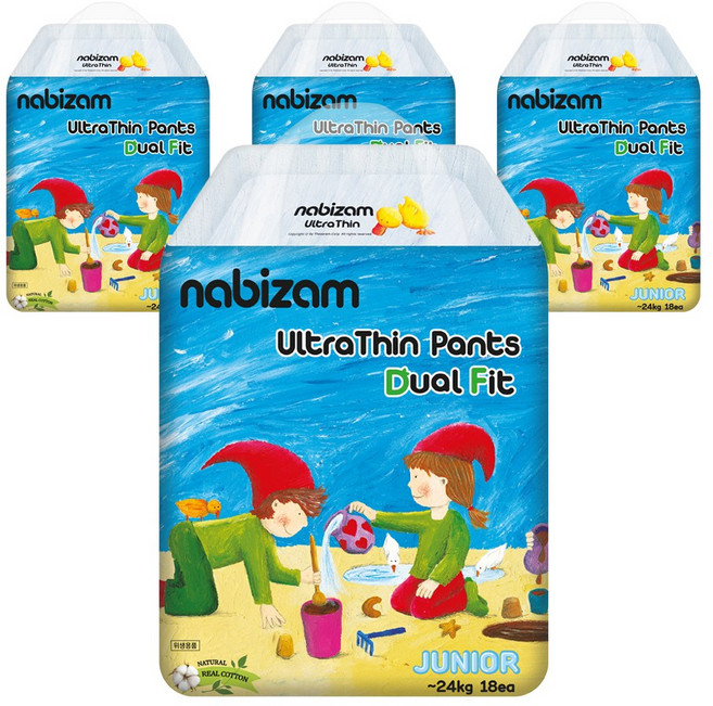나비잠 기저귀 울트라씬 듀얼핏 팬티 4팩, 주니어형(Junior), 72매