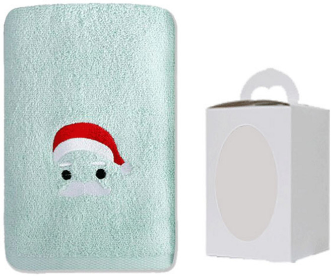 송월타올 크리스마스 산타 수건 셀프 포장 선물세트(화이트손잡이박스), 산타(연두), 5개