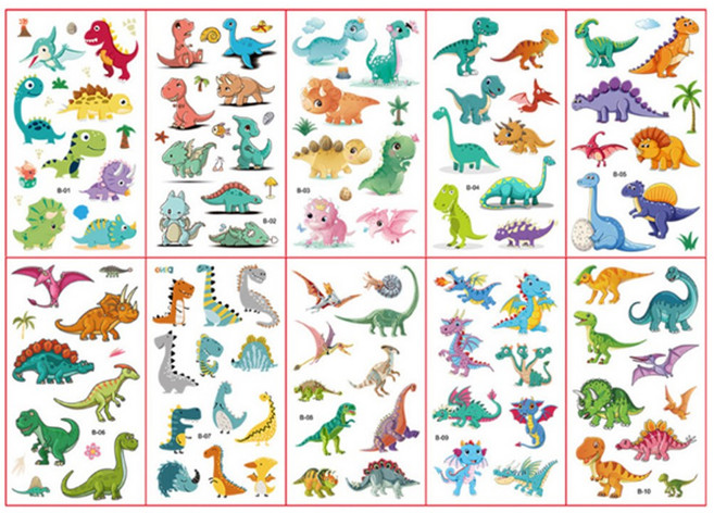 전제품 (10장세트)KC인증 어린이 타투스티커 캐릭터 판박이, B공룡, 1개