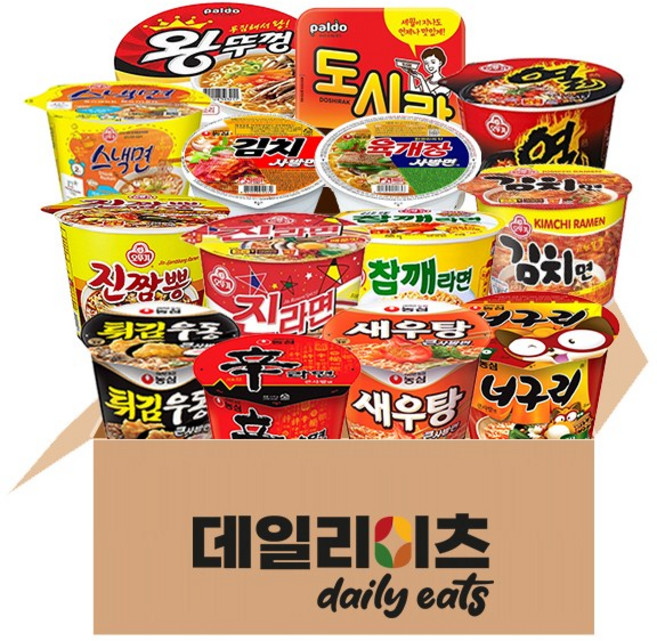[데일리이츠] 농심 오뚜기 컵라면 큰사발 14종 (신라면+새우탕+튀김우동+너구리+진라면매+참깨+열라면+김치면+스낵면+진짬뽕+왕뚜껑) +(육개장사발면+김치사발면+도시락), 4세트