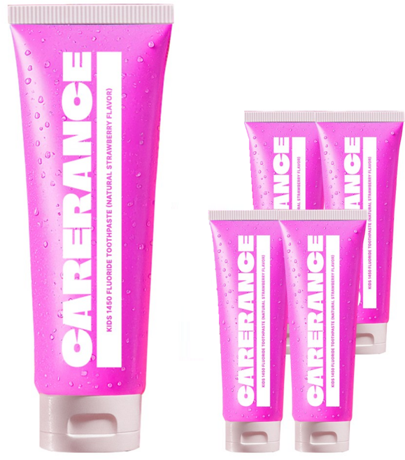 [키즈/1450고불소/충치] 케어란스 덴탈 브레스 키즈 일사오공 불소 치약 (천연딸기향), 5개, 100g