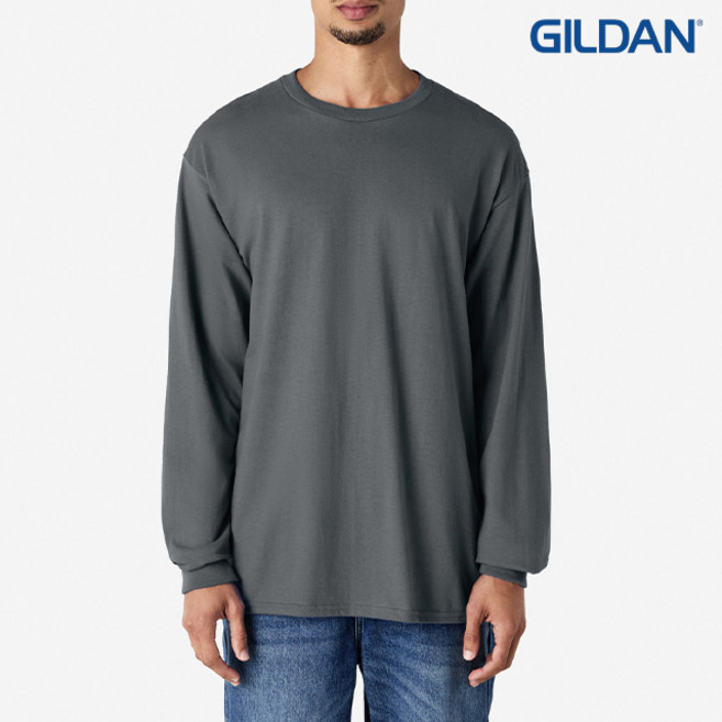 길단2400 오버핏 18수 무지 긴팔 라운드 티셔츠 차콜