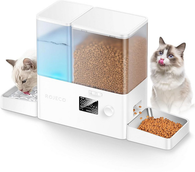 ROJECO 자동 스테인리스 5L 급식기 고양이 36컵 대용량 그릇 IN 스틸 디스펜서, White, 8.5LStandard