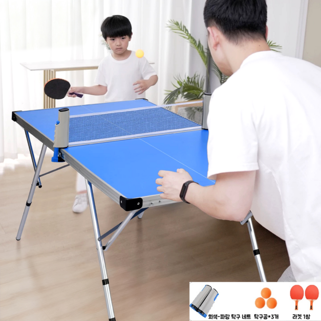 미니탁구대 가정용 접이식 소형 탁구대 풀세트 이동식 탁구대, 블루(160*80cm)