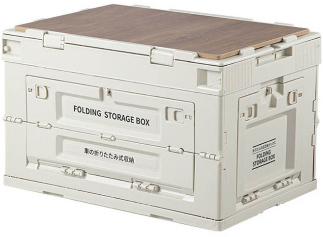 Canglangk 3도어 우드 상판 캠핑 수납 박스 60L, 1단, 1개, 그레이시 화이트