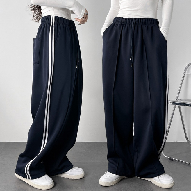 레이디스룸 투웨이 두줄 트랙 스트링 조거 와이드 빅사이즈 트레이닝 팬츠