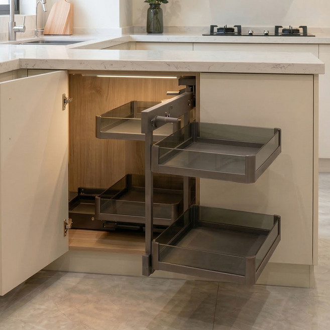 모아람 주방 싱크대 하부장 코너장 슬라이딩 매직 선반, 1개, 그레이