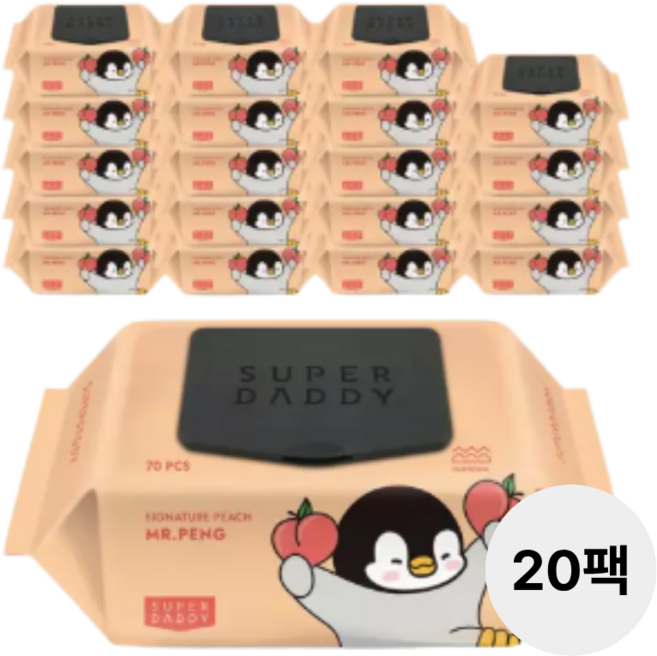 슈퍼대디 시그니처 미스터펭 피치 70g 캡형 70매 20팩 엠보싱, 20개