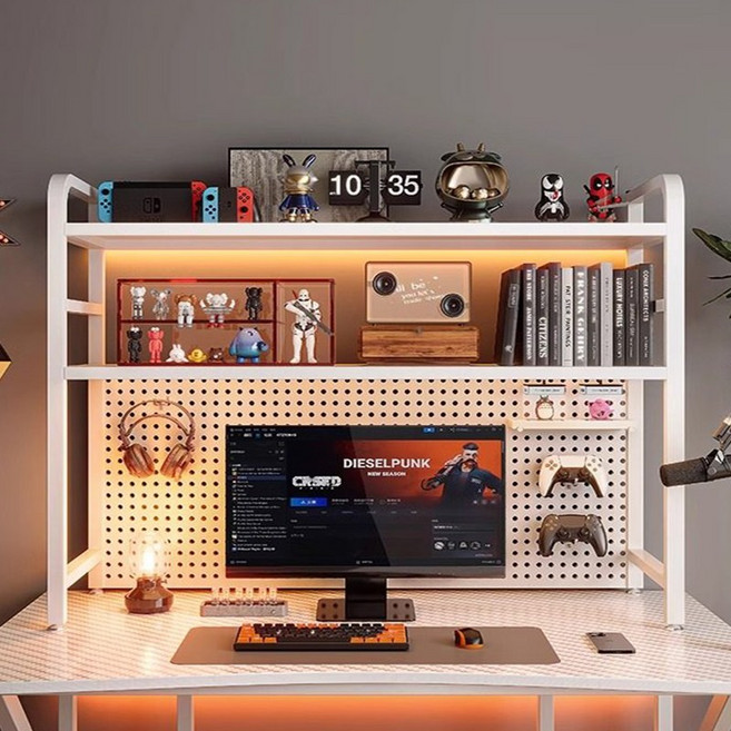 SeekFun 책상 선반 타공판 컴퓨터 테이블 정리 책상위 벽걸이 책장 와이드 스탠드 정리대, 화이트/White, 2단