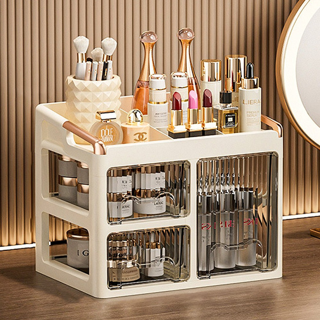 Qiaokao 도어형 멀티 레이어 화장품 보관함, 화이트, 1개
