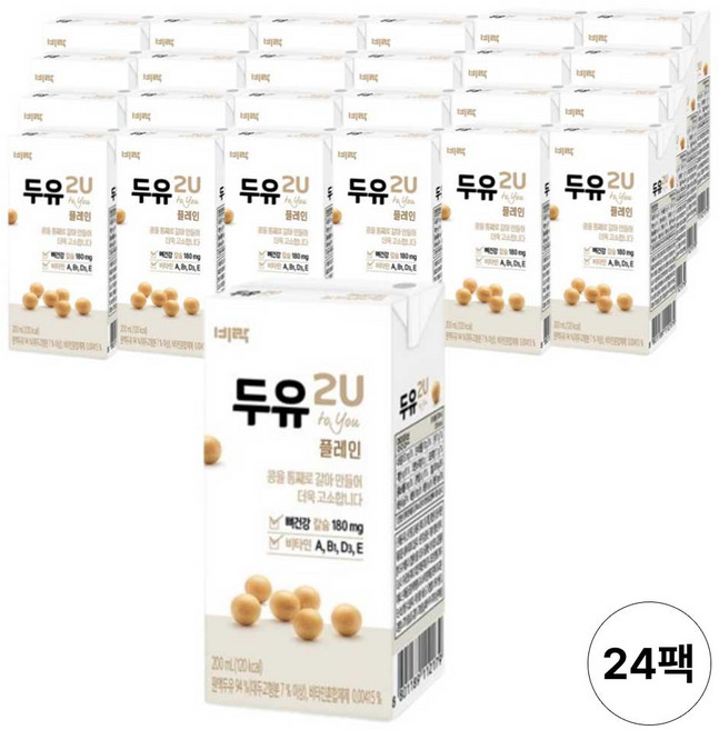 비락 두유 2U 플레인, 24개, 200ml
