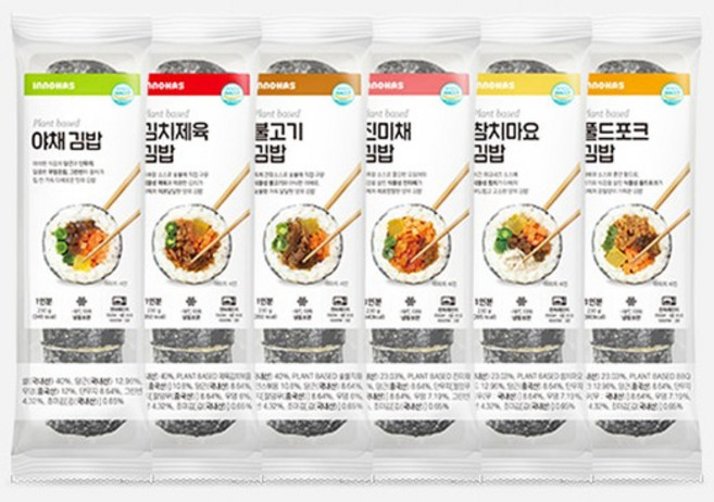 Fresh 식물성 냉동김밥 혼합세트 (야채+불고기+김치제육+진미채+참치마요+풀드포크) x각1개씩, 없음