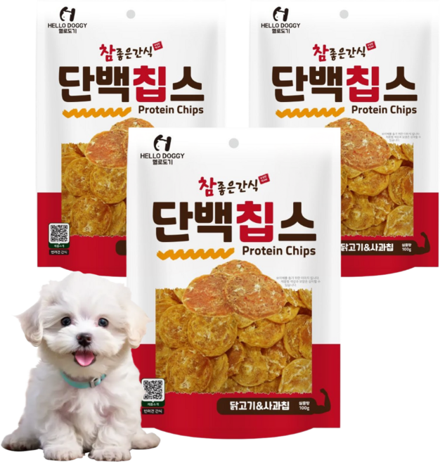 참좋은간식 단백칩스 강아지 바삭간식, 3개, 100g, 혼합맛(닭고기/사과)