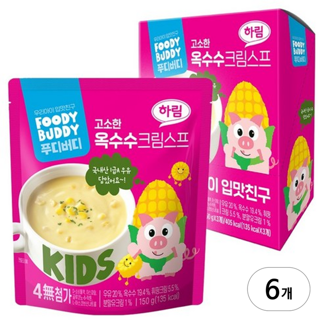 푸디버디 옥수수크림스프, 150g, 6개