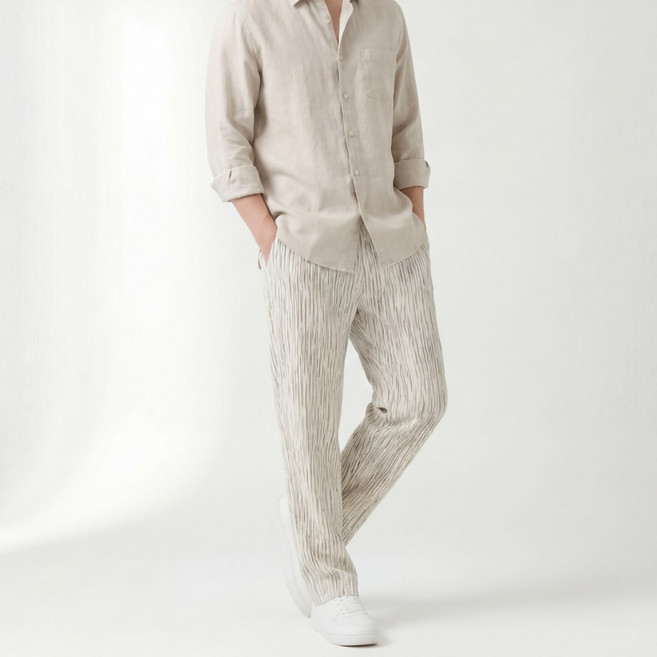 남성 스트라이프 일자핏 스트레이트 밴딩 팬츠