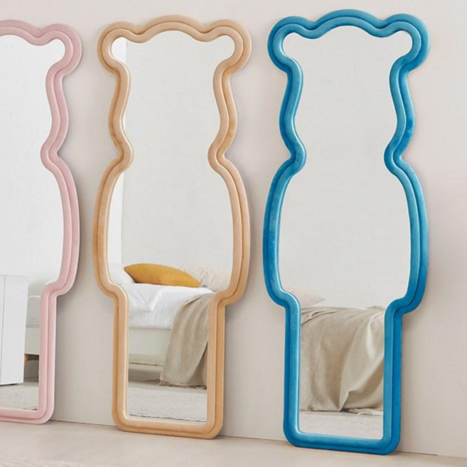 곰돌이 인테리어 현관 와이드 스탠드거울 비정형 전신거울, 04.곰돌이 전신거울 블루