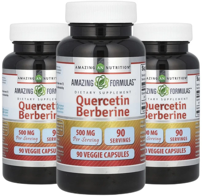 어메이징 뉴트리션 퀘세틴 케르세틴 베르베린 500mg 베지 캡슐 90정 3통, 3개 - 쿠팡