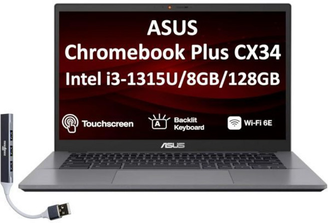 ASUS 크롬북 플러스 터치스크린 노트북 | 인텔 코어 i3-1315U - 14인치 FHD 디스플레이 8GB RAM 128GB 저장공간 구글 AI 8~12세 학생용 스타일러스, CX3402CBA-DH388-GR