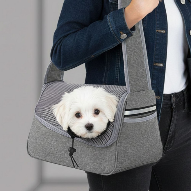 버디트로브 강아지 슬링백 애견 고양이 가방, 1개, 그레이