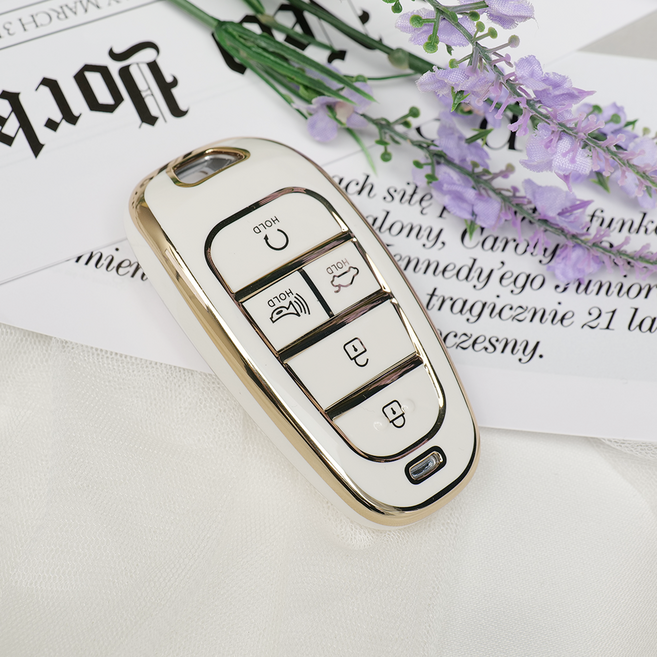 바이어블 현대 자동차 tpu 키케이스 키홀더 4버튼 5버튼 6버튼 7버튼 8버튼, 5버튼 B타입 화이트골드 (VA-TA33)