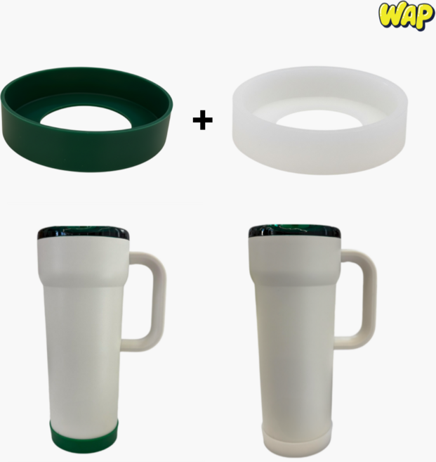 WAP 1+1 스타벅스 스탠리 텀블러 호환 단테 탱크 미끄럼방지 바닥커버, 1세트, 7.5cm 반투명+그린