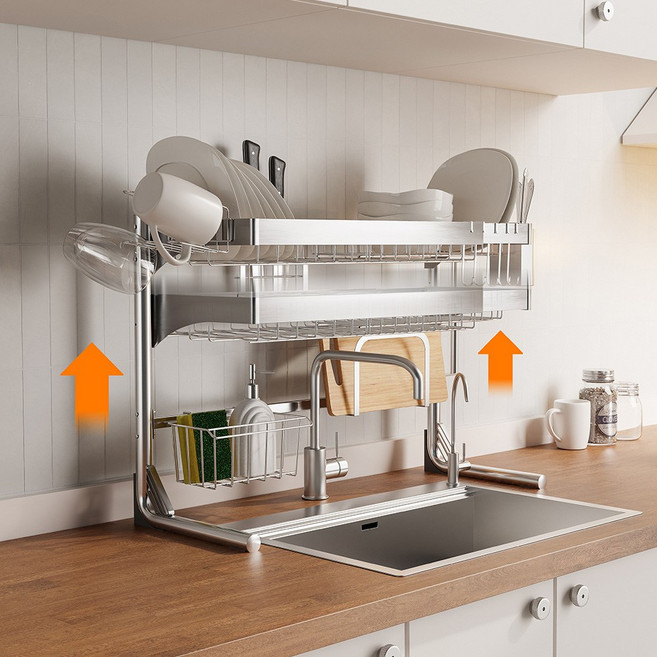 무타공마켓 높이 길이 모두조절 풀스텐 시스템 식기건조대, 실버