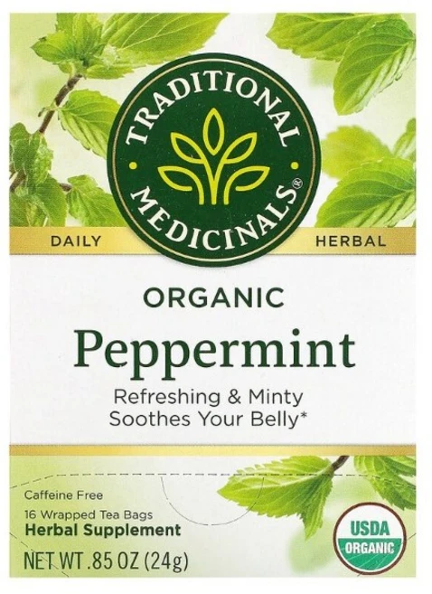 Traditional Medicinals 유기농 페퍼민트 카페인 무함유 포장 티백 24g(0.85oz), 1개, 16개입, 24g - 쿠팡