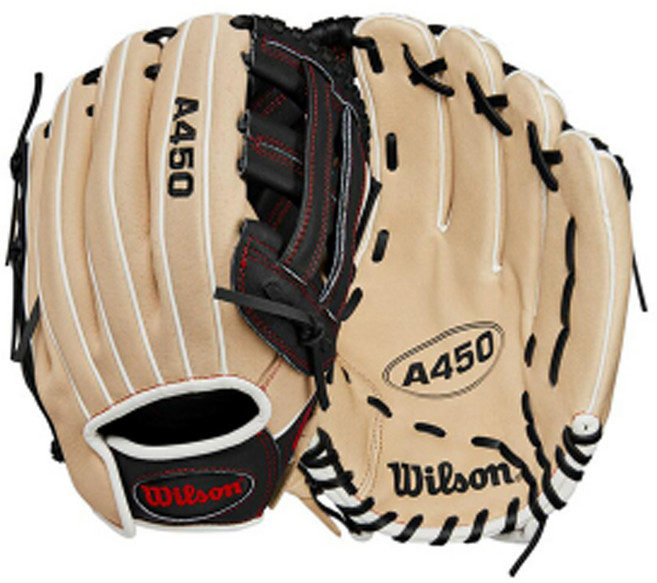 윌슨 A450 외야 글러브 12인치 H웹 베이지/블랙 WBW10147612, 1개