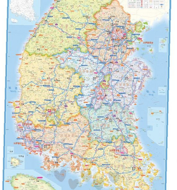 전국 도로 지도 포스터 벽걸이 학습용 교육용 사무실 인테리어 지리 참고자료 코팅, 1개