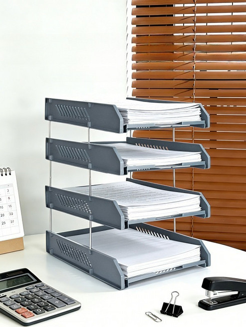 파일정리함 강연대제작 문서프레임 책상용폴더보관함 사무용파일정리대, 1단, 2층 중간 두께 금속 막대 블랙