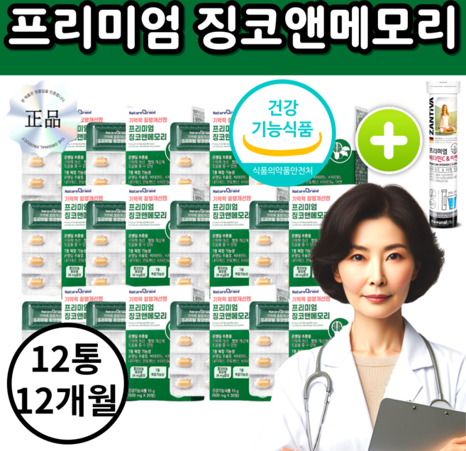 네이처그랜드 프리미엄 징코 메모리 1박스 1개월분 기억력개선 은행잎추출물, 1세트, 360회분