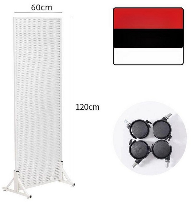 이동식 철제 타공 가판대 다용도 접이식 전시 메쉬망 선반 파티션 칸막이 진열대 수납 스탠드형 세탁실용 매장, 60x120cm 화이트