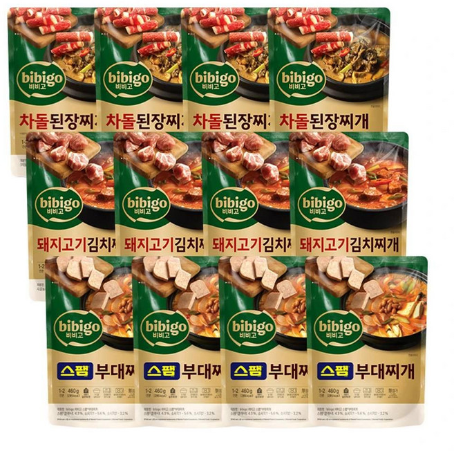 CJ 비비고 차돌된장찌개 460g X 4개+돼지고기김치찌개 460g X 4개+스팸부대찌개 460g X 4개, 4세트