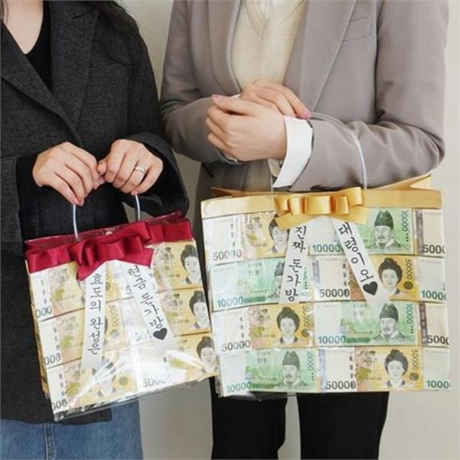 용돈 선물 가방 부모님 칠순 결혼기념일 현금 선물 상자 설날 돈봉투 현금용 손잡이 투명용 투명 비닐, 골드S
