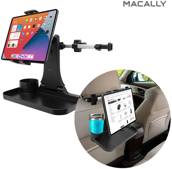 맥컬리 차량용 뒷좌석 헤드레스트 트레이 거치대 아이패드 태블릿 핸드폰, 1개