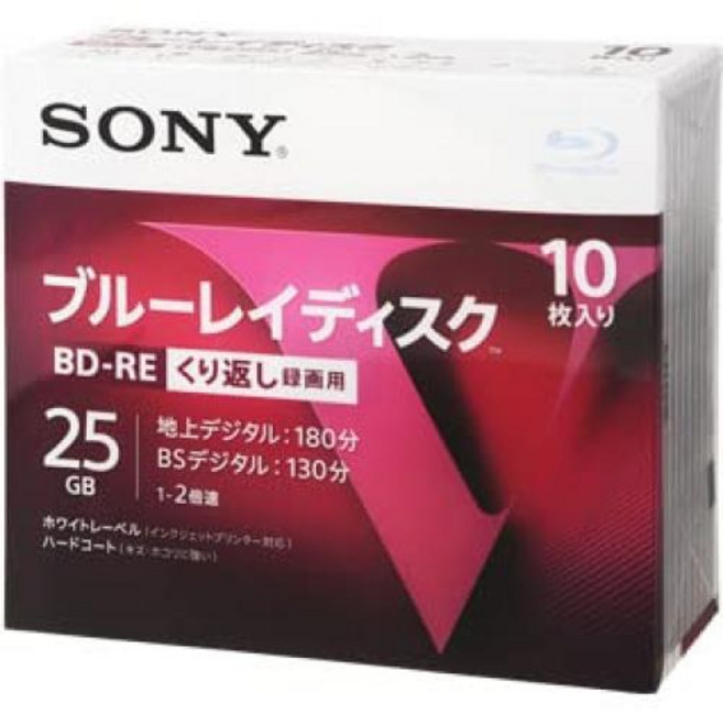 소니 블루레이 BD-RE2 배속 1층 10장 10BNE1VLPS2, SONY ソニー ブルーレイ BD-RE くり返し録画用 2, 1개, 없음