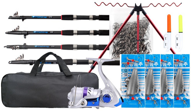 999피싱 초보 탈출 바다 원투 낚시대 8종 세트 입문용 중급 낚시, 블랙