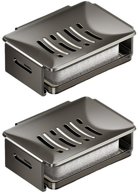 투데이리빙 2개입 세트 무타공 비누 받침대 물빠짐 케이스 홀더 거치대 물받이 보관함 욕실 화장실 세면대 부엌, 1세트, 그레이