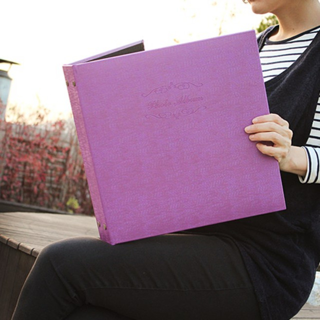 문구백서 대형 가죽앨범 접착식 포토 사진앨범 40매, 퍼플-백지, 로맨틱 접착식앨범