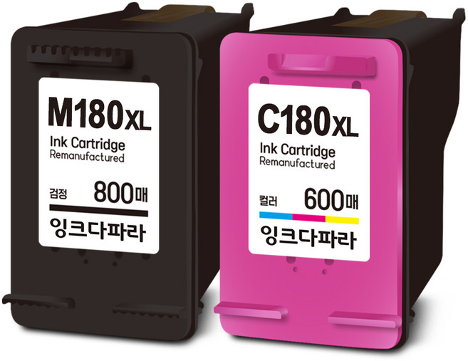 잉크다파라 삼성 호환잉크 INK-M180 C180 XL 세트 800매 특대용량, 1세트, 검정+컬러