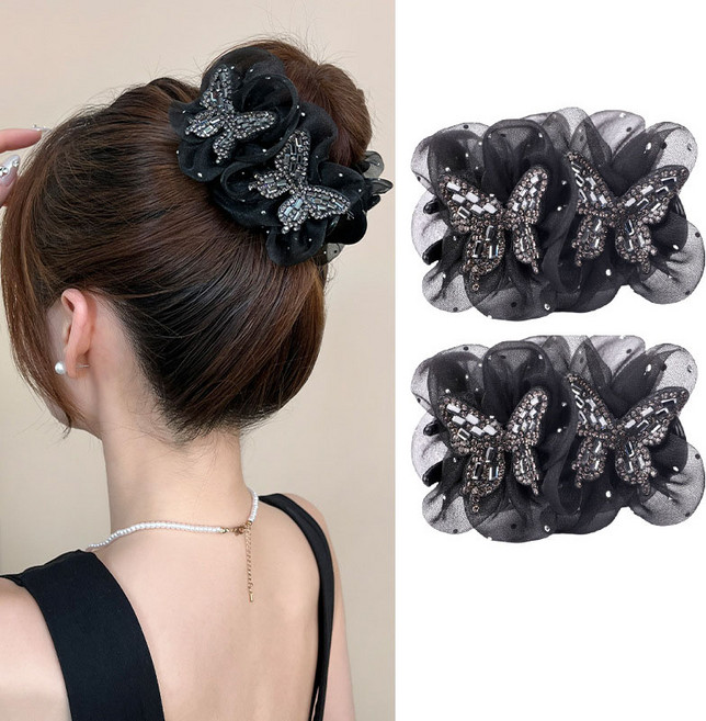 ZMBIRD 2PCS 나비 큐빅 포인트 헤어 집게핀 포니테일 N866