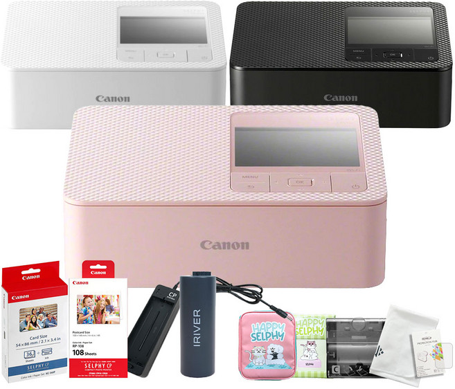 캐논 셀피 포토프린터 CP1500 + 추가 악세사리 9종(용지 RP-108 + KC-36IP + 카세트 PCC-CP400벌크+배터리+충전기+봄맞이 파우치+포토앨범+포켓융), CP1500 핑크