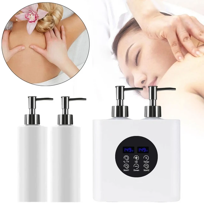 더블 보틀 마사지 오일 히터 빠른 가열 LED 스크린 전문 다목적 로션 워머 디펜서, 01 WHITE