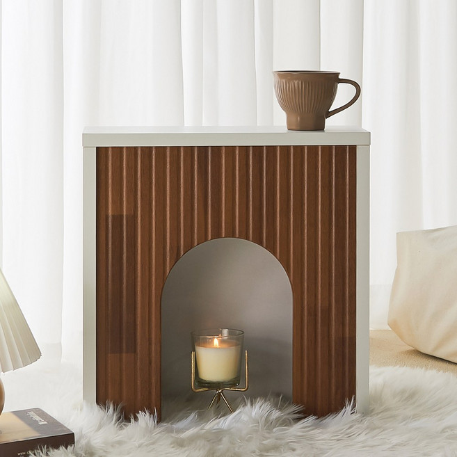 블랑누보 힐다 미니 벽난로 콘솔 거실 장식장 폭좁은 틈새 소품 수납장 400, 멀바우