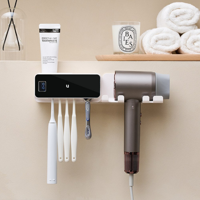 유토렉스 루미드 드라이기 거치대 가정용 UV 무선 면도기 건조기 소독 히팅 칫솔 살균기, 블랙미러 화이트